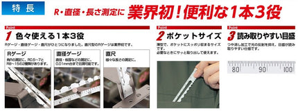 Shinwa Sokutei 73570 Radius Scale A-1 R0.5-7