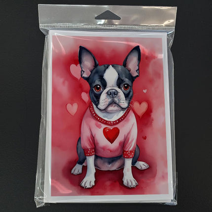 Caroline's Treasures DAC5297GCA7P Boston Terrier My Valentine Cartes de vœux Lot de 8 cartes vierges avec enveloppes Taille A7 fantaisiste 12,7 x 17,8 cm Cartes de notes vierges