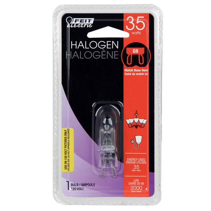 Feit Electric BPQ35/G9/CAN 35-Watt Clear Dimmable G9 Base JCD Bi-Pin Halogen Light Bulb, 1.75" H x 0.6" D, 3000K Warm White