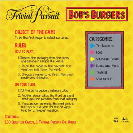 USAOPOLY Trivial Pursuit Bob's Burgers (Quickplay Edition) | Bob's Burgers Trivia Game Questions | 600 Questions & Die in Travel-Sized Container | Officially Licensed