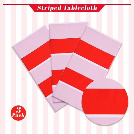 Kesfey Red Striped Tablecloth Carnival Vertical Stripe Table Cover 3 Packs