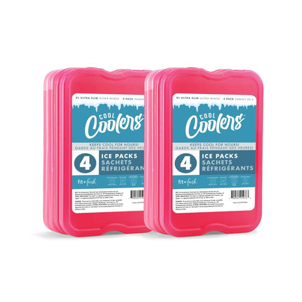 Cool Coolers de Fit + Fresh, paquete de 8 compresas de hielo delgadas XL, compresas de hielo reutilizables de congelación rápida que ahorran espacio para loncheras, bolsas de almuerzo o neveras portátiles, rosa