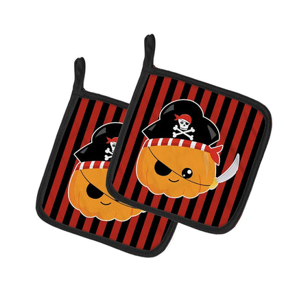 Caroline's Treasures BB6962PTHD Halloween Pumpkin Pirate Pair of Pot Holders, 7.5HX7.5W, multicolor
