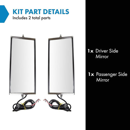 TRQ West Coast Mirror Signal Heated 16x7 Stainless Steel Pair Compatible with HD Truck