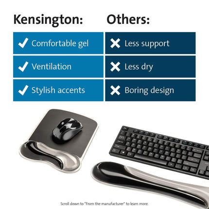 Kensington Duo Gel Mouse & Keyboard Wrist Rest Bundle Set, Ergonomic Keyboard and Mouse Pad With Wrist Support, Keyboard Wrist Rest, Computer Keyboard Pad, Cooling Gel, Non-Skid Backing, Gray K52500WW