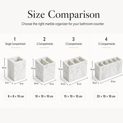 SIRIZEN-DIVING White Marble Pen Holder with 2 Compartments 3.94 Inch