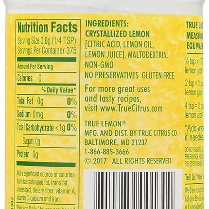 TRUE CITRUS Lemon Large Shaker, 10.6 Ounce