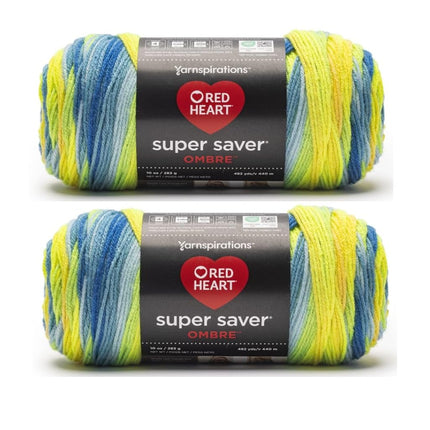 Red Heart Super Saver Ombre Electric Yarn - 2 Pack of 283g/10oz - 100% Acrylic - #4 Worsted (Medium) - 482 Yards - Knitting/Crochet