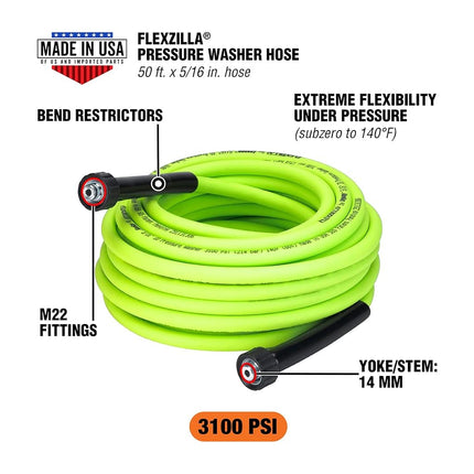 Flexzilla HFZPW3550M-E 5/16" x 50 Pressure Washer Hose, ZillaGreen, 5/16in. x 50ft