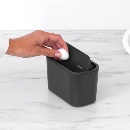 Brabantia - Mindset Bathroom Waste Caddy - Ideal for Small Waste - Removable Swing Lid - Easy to Clean - Non Scratching - Corrosion Resistant - Dark Grey - 8.5 x 15 x 9.8 cm