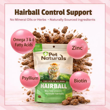Pet Naturals of Vermont - Hairball, Daily Digestive, Skin and Coat Support for Cats, 160 Bite-Sized Chews