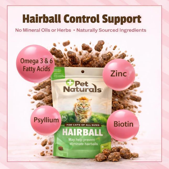 Pet Naturals of Vermont - Hairball, Daily Digestive, Skin and Coat Support for Cats, 160 Bite-Sized Chews
