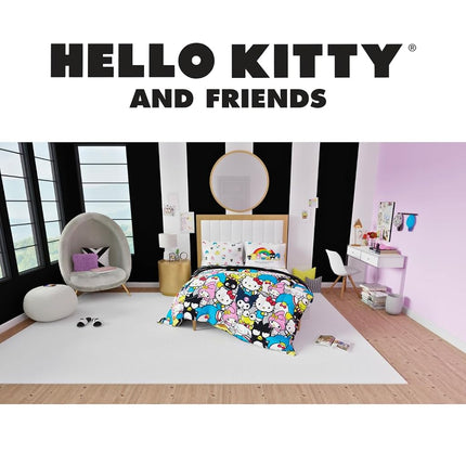 Parure de lit 7 pièces super douce Franco Collectibles Sanrio Hello Kitty & Friends avec couette et draps, avec taie d'oreiller, grand lit (produit 100 % sous licence officielle)