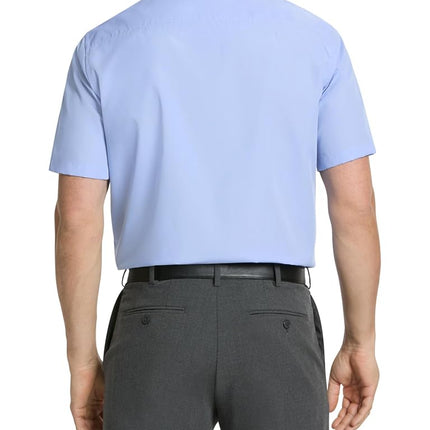 Van Heusen Men's Short Sleeve Dress Shirt Regular Fit Poplin Solid, Cameo Blue, 18" Neck