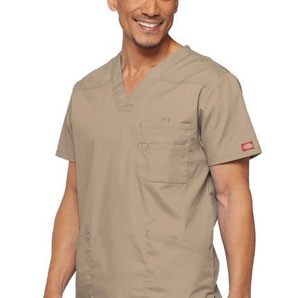 Hauts de gommage médicaux à col en V Dickies pour hommes, kaki, 5TG US