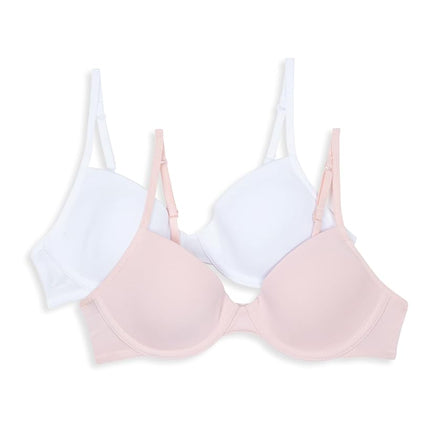 Hanes Girls' Molded Underwire Bra 2 Pack, Rosy/White, 36A