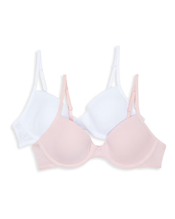 Hanes Girls' Molded Underwire Bra 2 Pack, Rosy/Whi