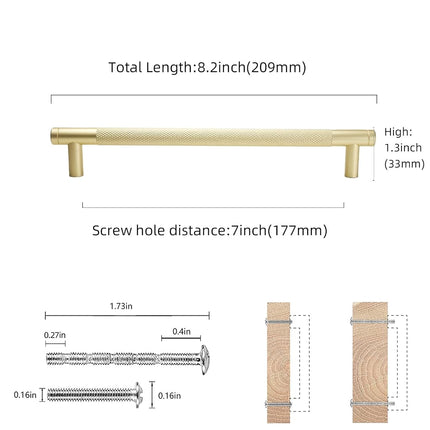 COTYKILEY 10 Pack 7 Inch(177mm) Brushed Brass Cabinet Handles Gold Knurled Kitchen Cabinet Pulls Cabinet Door Handles Kitchen Cabinet Hardware