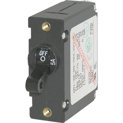 Blue Sea Systems 7200 A-Series Black Toggle Circuit Breaker, Single Pole 5A
