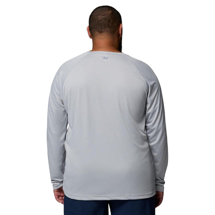 Columbia Men's Terminal Tackle Long Sleeve Fishing Shirt, Cool Grey/Vivid Blue Logo, Large