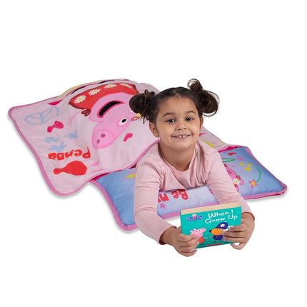 Peppa Pig I'm Just So Happy Toddler Nap Mat - Includes Pillow and Fleece Blanket - Great for Boys and Girls Napping at Daycare, Preschool, Or Kindergarten - Fits Sleeping Toddlers and Young Children