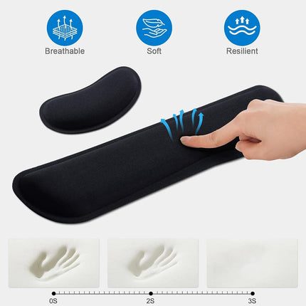 Leolee Gel Memory Foam Keyboard Wrist Rest, Black 5 in 1 Wrist Rest Set