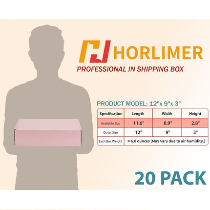 HORLIMER 12x9x3 inches Shipping Boxes Set of 20, Pink Medium Corrugated Cardboard Gift Mailer Box