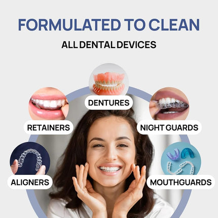 Limpiador de retenedores Smile Again - 180 limpiezas (0.17 por limpieza) Paquete de 22/suministro para 6 meses - para alineadores transparentes, dentaduras postizas, retenedores, protectores bucales y protectores nocturnos - Cristales de limpieza, menta