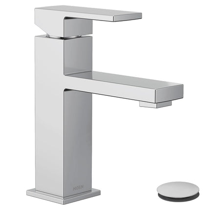 Moen Revyl - Grifo monomando cromado para lavabo de baño moderno con placa de cubierta opcional y conjunto de desagüe con resorte, 84771