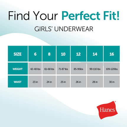 Hanes Brief Underwear, Stretch Cotton Panties for Girls, Assorted, 12-Pack, Grey, Pink, Nude, Grey, White, Dot Prints, Heart Print, 14
