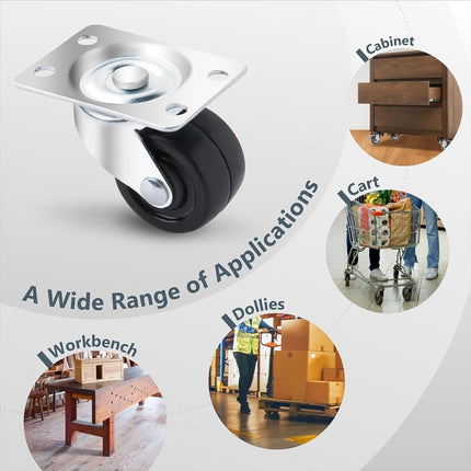 Juego de 4 ruedas giratorias POWERTEC de 1-1/2 pulgadas con capacidad de carga de 160 lb, ruedas resistentes con placa, ruedas de goma para muebles, carros, plataformas rodantes y bancos de trabajo (17209V)