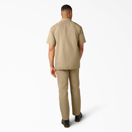 Dickies Men's Twill Short Sleeve Work Shirt – Lightweight Durable Uniform with Pockets for Warehouse, HVAC, Khaki, 4X-Large Big Tall