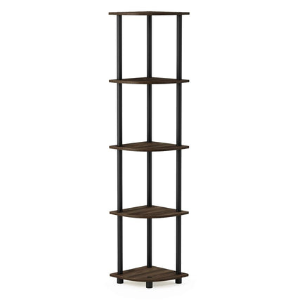 Furinno TURN-N-TUBE Corner Shelf, 5-Tier Corner Bookshelf, Open Storage Shelves, for Organization and Storage, Living Room, Home Office, Garage, Bedroom, Columbia Walnut