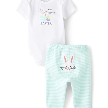 The Children's Place Ensemble body manches courtes et pantalon pour bébés garçons, My First Easter, 6-9 mois