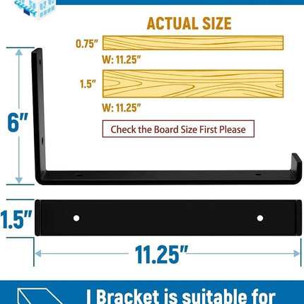 LEOPO 12 inch Shelf Bracket for DIY Floating Shelf, 1/5 inch Thick Heavy Duty Bracket, 4 Pack, 11.25” x 6” x 1.5”