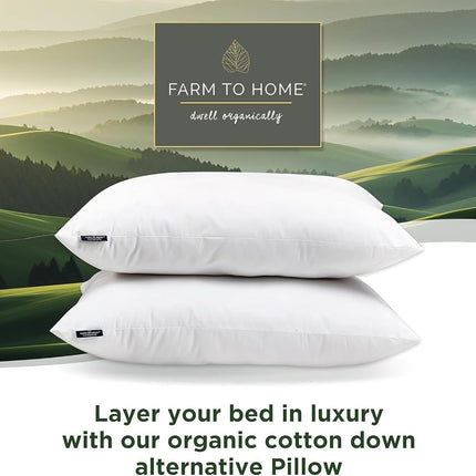 Farm To Home 100% Organic Cotton Bed Pillows Queen Size Set of 2 - Down Alternative Hotel Quality White Bedding for Back and Side Sleepers,20"x28"