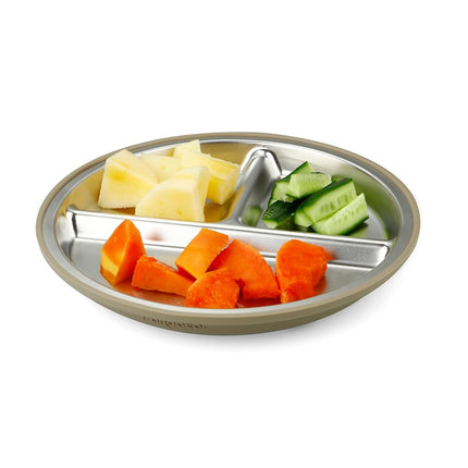 PandaEar 3 Pack Stainless Steel Baby Suction Plates, Divided Toddler Plate for Baby Led Weaning Supplies, Non-Slip Toddler Baby Feeding Set Dishwasher Safe (Blue/Green/Brown)