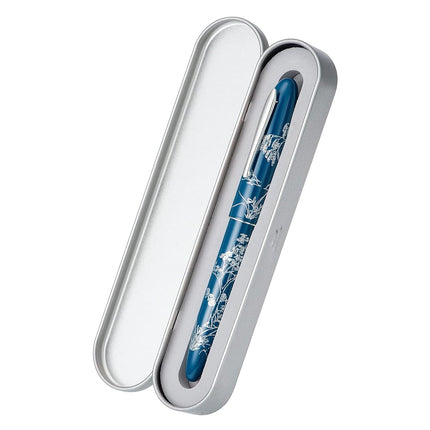HONG DIAN N23 Blue Rabbit Fountain Pen, Long Blade Medium Nib Silver Trim, New Year Lucky Rabbit Carving Design, Smooth Writing Pen with Converter and Metal Pen Box Set