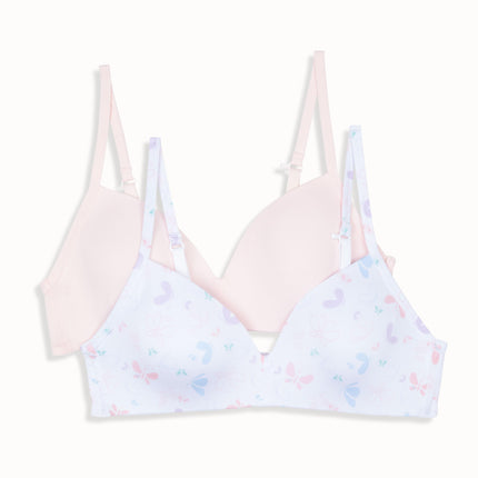 Hanes Girls' Molded Wirefree Bra 2 Pack, Buttterfl