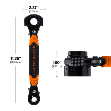KLEIN TOOLS KT175HFINS 7-in-1 Insulated Lineman Wrench with Dual Hammer Faces, Ratcheting Pass-Through Design, 1000V Rated, Multi-Size Utility Wrench for Pole Hardware