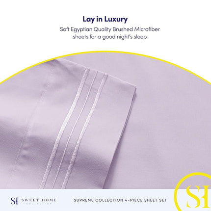 Sweet Home Collection Luxury Bedding Set with Flat, Fitted Sheet, 2 Pillow Cases, Find Double Brushed Microfiber, Lilac, Queen
