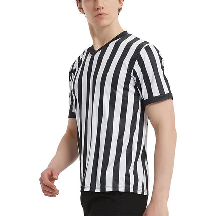 TOPTIE Sporting Goods Men's Referee Shirt Official V-Neck Black & White Stripe Jersey-S