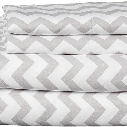 Sweet Home Collection – Parure de lit de luxe avec drap plat, drap-housse, 2 taies d'oreiller, microfibre, motif chevrons gris, taille grand lit