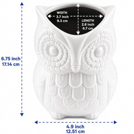 Owl Utensil Holder by Comfify - Decorative Ceramic Cookware Crock & Organiser, in Lovely White Colour - Utensil Caddy and Perfect Kitchen Ceramic Decor Gift - 5" x 7" x 4" Size