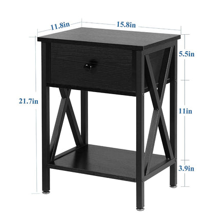 VECELO End Tables, Modern Nightstand with Drawer & Shelf, Night Stand for Bedroom Living Room,Industrial Metal Frame