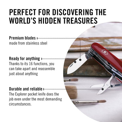 Victorinox Swiss Army Pocket Knife Explorer with 16 Functions, Red