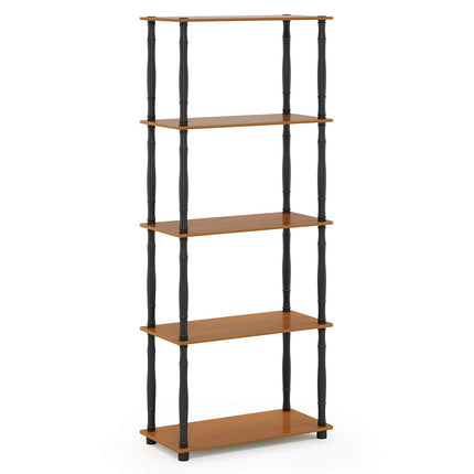 Furinno TURN-S-TUBE Storage Shelves, 5-Tier Book Shelf, Corner Shelf, Toolless Open Shelves, Classic Tubes, for Organization and Storage, Living Room, Garage, Home Office, Light Cherry