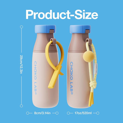 CHAKO LAB Insulated Water Bottle with Two Strap | BPA-Free Leak Proof | 17oz Bottle with Spout Lid & Straw | Tiramisu