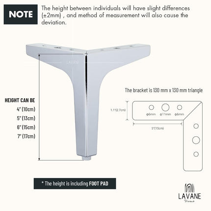 La Vane 5 Inch Diamond Triangle Metal Furniture Legs 4PCS- Heavy Duty Iron