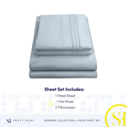 Sweet Home Collection Luxury Bedding Set with Flat, Fitted Sheet, 2 Pillow Cases, Microfiber, Misty Blue, Full